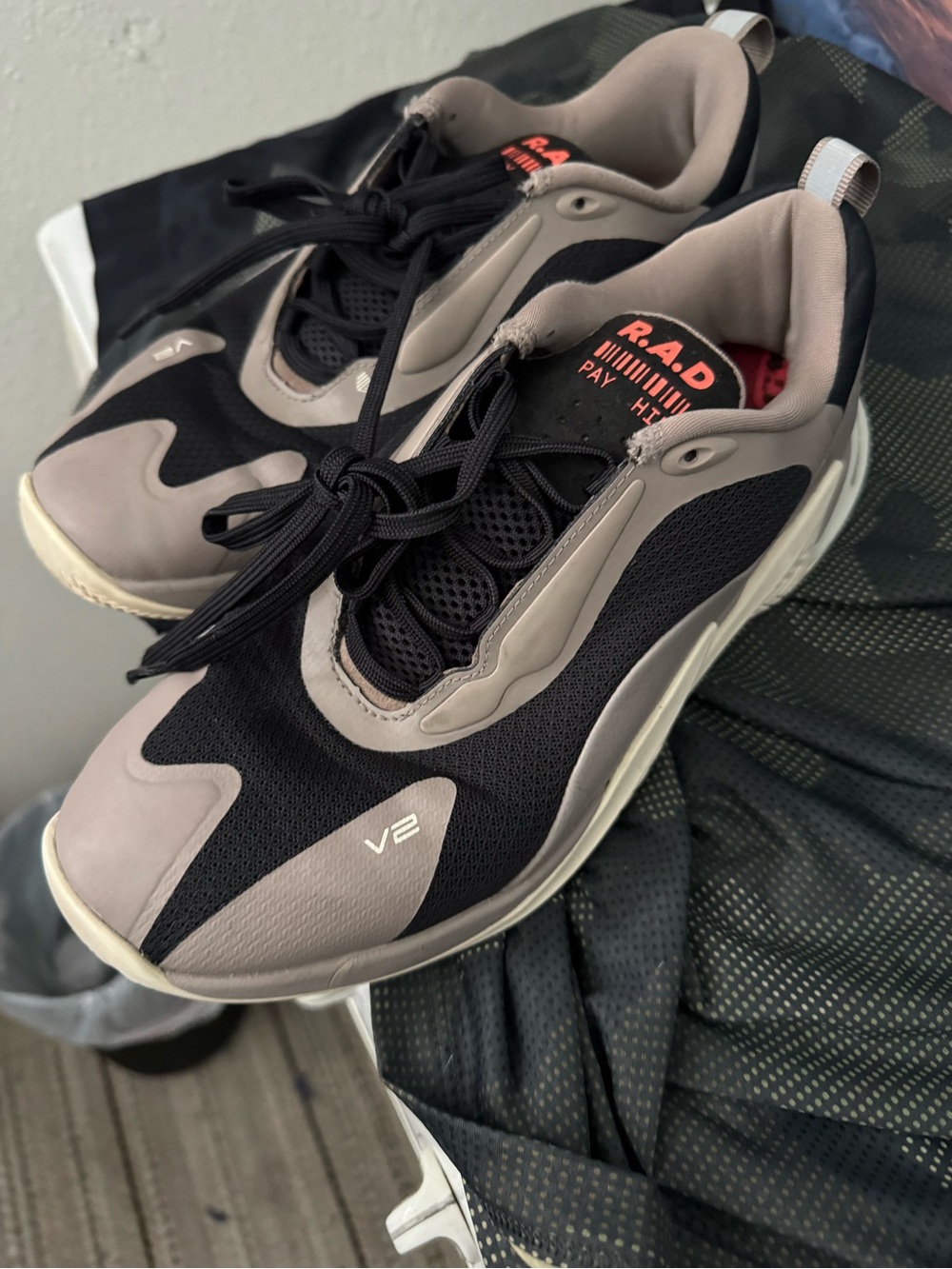 R.A.D. V2 Black and Taupe Athletic Sneakers